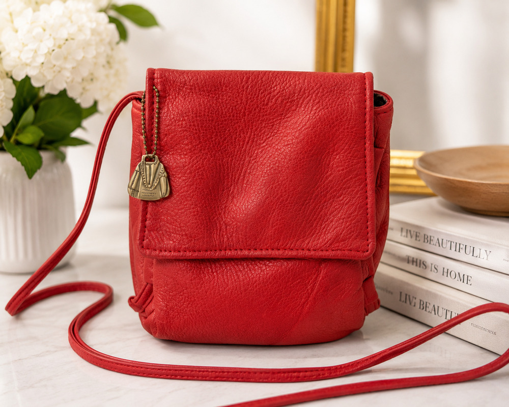 Vintage Victoria Leather Co USA Red Leather Crossbody Shoulder Bag Made in USA